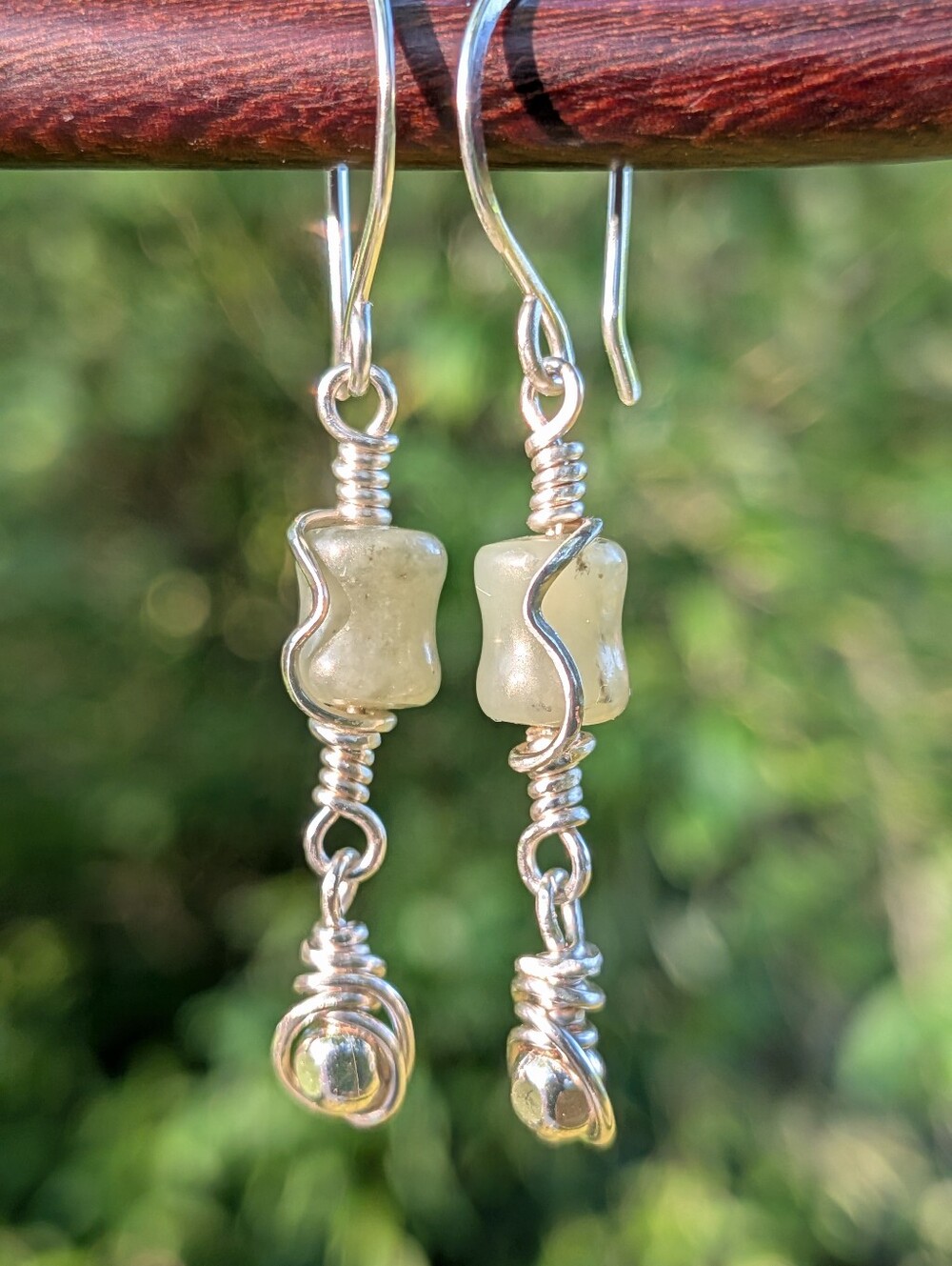 Sterling Silver Jade Earrings Unique Carved Gemstones and Sterling Bead Accents